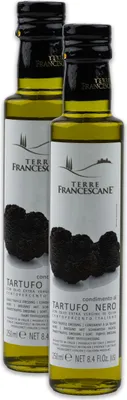 Produktbild von Food-United Trüffel-Öl 2x 250ml von TERRE FRANCESCANE extra natives Olivenöl mit schwarzem Trüffel-Aroma Premium-Trüffelöl aus Italien für Feinschmecker-innen und Gourmetküche