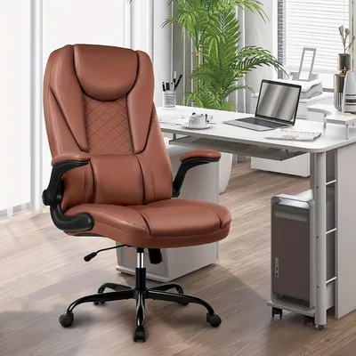 Obrázok produktu pre Ergonomická kancelárska stolička – Kancelárska stolička s vysokým operadlom – Kancelárska stolička – Pracovná stolička – Otočná stolička – Hnedá
