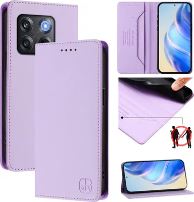 Produktbild von Lederhülle für OnePlus 10T Hülle Flip Brieftasche Kartenfächern Ständer Schutzhülle Violett