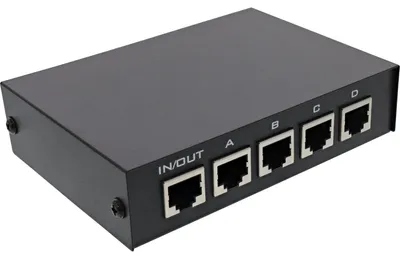 Produktbild von InLine RJ45 Umschalter manuell, 1 auf 4, 5x RJ45 Buchse, Schwarz, 90 mm, 120 mm, 30 mm, 194 g, 90 x 120 x 30 mm