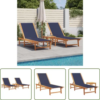 Produktbild von The Living Store Sonnenliegen 2 Stk. mit Tisch Blau Massivholz Akazie Textilene