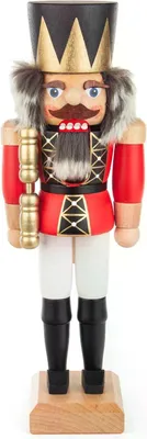 Produktbild von Nussknacker König mit rotem Mantel, goldener Krone, Zepter und Schulterfell BxHxT 12,5x36x10cm NEU