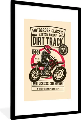 Produktbild von MuchoWow® MuchoWow® Gerahmtes Poster Motocross - Mann - Kleidung - Retro 60x90 cm - Poster mit zchwarzem Bilderrahmen - Dekoration - Wandposter Wohnzimmer - Hochwertig