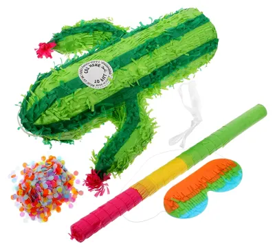 Imagen del producto de Kit de piñata de cactus para juegos de fiesta. Pequeña piñata reutilizable, fabricada con material resistente y rellena de caramelos. Decoración para fiestas de cumpleaños y eventos. Color aleatorio