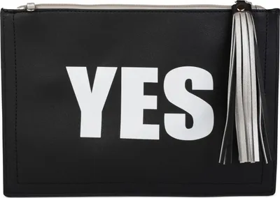 Produktbild von styleBREAKER Clutch mit YES und NO Print, Quasten Anhänger am Reißverschluss, Armschlaufe und Umhängegurt, Damen 02012078