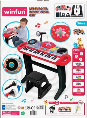 Image de WINFUN Set Clavier Rock Star (ROUGE) avec 37 touches, lumières clignotantes et pad DJ scratch