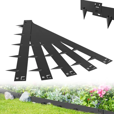 Produktbild von LZQ Rasenkante Metall 106x16 cm – 5 Stück (5 m), Flexibel Beeteinfassung & Beetumrandung aus Stahlblech, Schwarz, Mähkante Gartenbeet Begrenzung