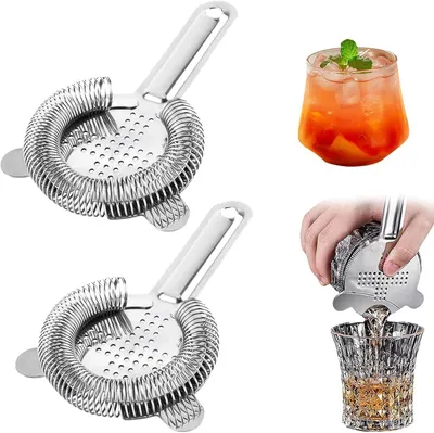 Imagen del producto de Juego de coladores para cócteles, de 2 piezas, acero inoxidable, incluye un colador Hawthorne, ideal para bares y cocinas