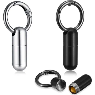Produktbild von Pillendosen, 2 Stück Mini Titan Pillendose Schlüsselanhänger, Wasserdicht Pillendose Metall, Tablettendose für Unterwegs mit Schlüsselring