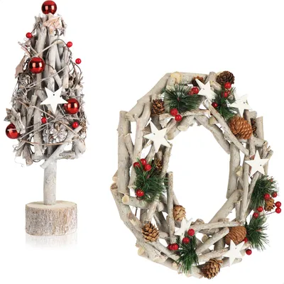 Produktbild von COM-FOUR® Set Adventskranz Ø 28 cm & Deko-Weihnachtsbaum 40 cm - Weihnachtsdeko