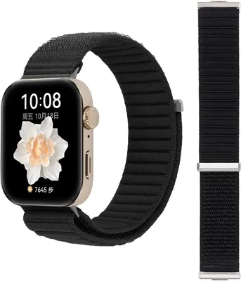 Produktbild von FFO2World Nylon-Uhrenarmband mit Klettverschluss für Huawei Watch Fit 4 Pro / Fit 4 / Fit 3 – Leichtes Smartwatch-Armband – Schwarz
