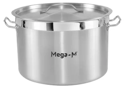 Zdjęcie produktu dla Garnek gastronomiczny średni ze stali nierdzewnej z pokrywką Mega-M PRO 24l 36x24 cm
