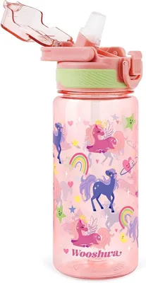 Produktbild von 600ml Wasserflasche für Kinder, Auslaufsichere Trinkflasche mit Strohhalm, Spülmaschinenfest, für Schule