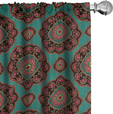 Image de ABAKUHAUS rideaux orientaux, voilages, motifs mandala floraux Décoration traditionnelle multicolore d'Asie orientale, 2 pièces 75 x 245 cm, multicolore