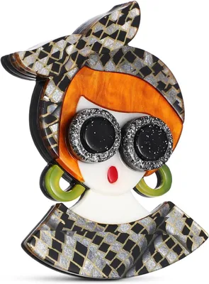 Imagen del producto de Broche de acrílico con forma de niña, de colores, para bufanda, chaqueta o bolso