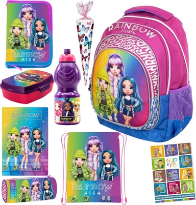 Obrázek produktu pro Goldkids Set Rainbow High Motif 9er Školní batoh Batoh Penál Tělocvična Bag Školní taška Aktovka Box na oběd Láhev na vodu Penál Notebook