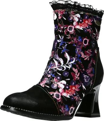 Produktbild von Laura Vita Damen Stiefelette Leder Tüll Rüsche Blockabsatz Absatz Jacbo 12, Größe:39 EU, Farbe:Violett