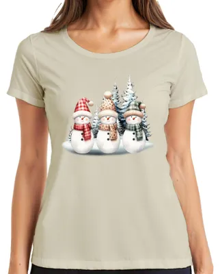 Productafbeelding van Sneeuwmannen - Kerstmis, kerstcadeau, dames T-shirt, natuur, maat L
