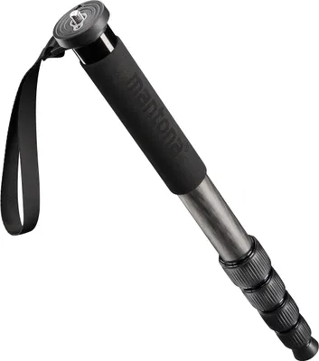 Produktbild von Mantona Einbeinstativ Pro ONE 165C aus ultraleichtem Carbon schwarz, Stativ höhenverstellbar 44-165 cm, praktische Schaumstoffummantelung & Handschlaufe, kompakt & belastbar mit Zubehör