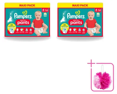 Zdjęcie produktu dla 2 sztuki pieluchomajtki Pampers Baby-Dry, rozmiar 4 (9-15 kg) - opakowanie ekonomiczne