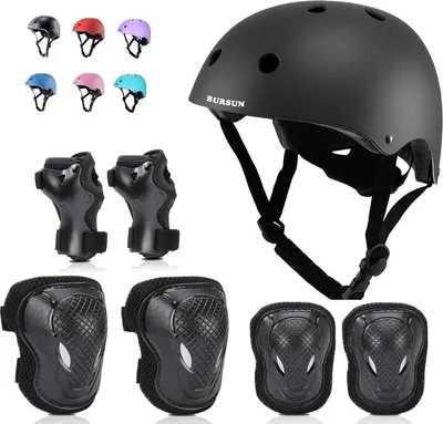 Produktbild von Kinder Fahrradhelm 7 in 1 Profi Knieschoner Set Schwarz 2-16 Jahre S:48-54 cm