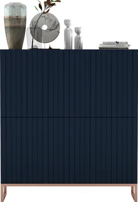 Produktbild von Glamour Kommode TV Marineblau matt Elpis 4D Modern Lindner Möbel 112cm x 36,5cm x 126 cm Farbe: Marineblau matt - Italienische Tiefmattfolie