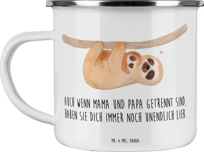 Produktbild von Mr. & Mrs. Panda Emaille Tasse Trennung von den Eltern - Weiß - Geschenk, Unterstützung, Geborgenheit, positive Energie, Teetasse, Vertrauem, Zuversicht, Trost, Pott