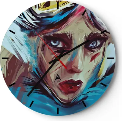 Produktbild von Wanduhr - Rund - Glasuhr - Stück Modern Frau - 30x30cm - Schleichendes Uhrwerk - Lautlos - zum Aufhängen bereit - Dekoration Modern - Wanddekoration aus Glas - C3AR30x30-4650