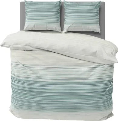 Produktbild von 3 teilig Bettwäsche 200x200 cm Streifen blau natur Pastell Renforcé Baumwolle