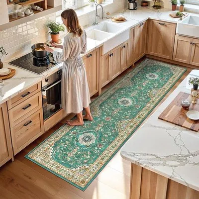Productafbeelding van Famanu loopmat Vintage, 80 x 300 cm - Antislip, wasbaar, groen