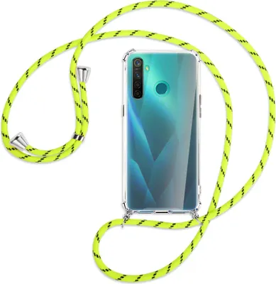 Produktbild von Handykette Backcover-Schutzhülle mit Band (Metall silberfarben) für Realme 5 Pro - neongelb