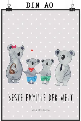 Produktbild von Mr. & Mrs. Panda Bild Koala Familie zwei DIN A0 - Grau Pastell - Geschenk, wanddruck, Muttertag, Koalabär, wanddeko, Zusammen, Kunstdruck, drucke, Plakat