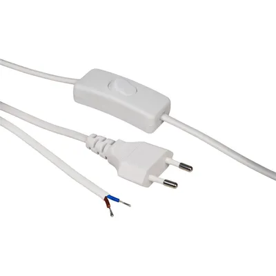 Zdjęcie produktu dla Kabel sieciowy McPower Euro z wyłącznikiem sznurkowym i gołymi końcówkami, 2 m, biały