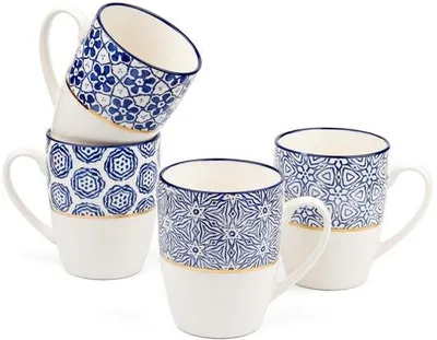 Image de Élégante tasse à café en porcelaine 370 ml, bleu et blanc