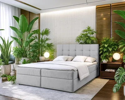 Produktbild von AX LIVING Stauraum Boxspringbett Grau 140x200 cm Geceteni Doppel Bett