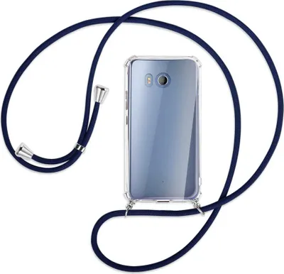 Produktbild von Handykette Backcover-Schutzhülle mit Band (Metall silberfarben) für HTC U11 - dunkelblau
