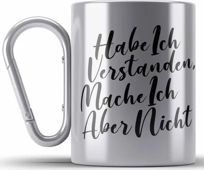 Produktbild von Trendation - Habe Ich Verstanden Mache Ich Aber Nicht Edelstahl Tasse Karabiner mit Spruch Geschenk Lustige Sprüche Karabiner Edelstahl Tasse Karabiner Edelstahl Arbeit Kollegin Kollege (Silber)