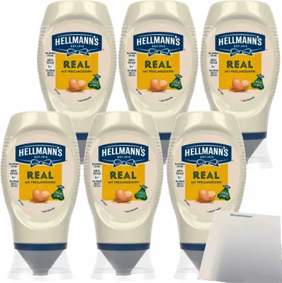Produktbild von Hellmann's Real Salatmayonnaise zum Dippen und Verfeinern 6er Pack (6x250ml Flasche) + usy Block