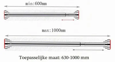 Productafbeelding van Douchegordijnstang veerspanning - 61 tot 105 cm - Roestvrij staal