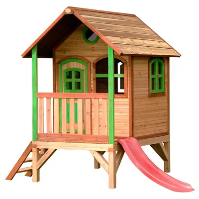 Obrázek produktu pro AXI Classic Tom Playhouse Brown/green - Red Slide, Domeček na hraní na sloupcích, 2 rok/roky, 1 dveře/dveří, Skluzavka, Vícebarevný