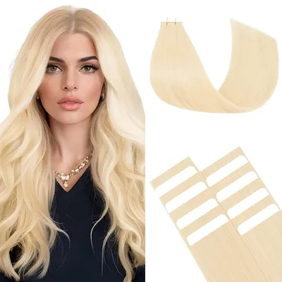 Productafbeelding van Tape-in Haarextensions van Echte Haar, 10 Stuks, 30CM, Platina Blond #60