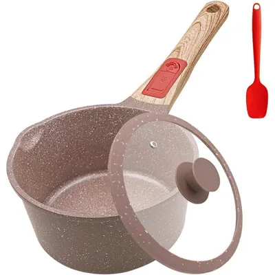 Produktbild von Keramik Stielkasserolle 16 cm mit Deckel und Griff, 1.5L Antihaftbeschichtung - Braun