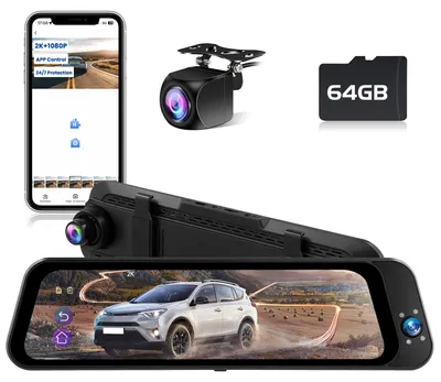 Zdjęcie produktu dla Lusterko wsteczne z wbudowaną kamerą samochodową, 10-calowy ekran dotykowy, Full HD 2K, z funkcją noktowizji i GPS