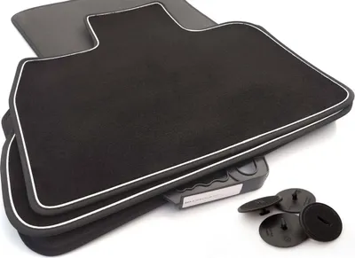 Immagine prodotto di Tappetini per BMW iX i20 Tappetini per auto Premium velours (finiture bianche) Tappetini in qualità originale in 4 pezzi, nero