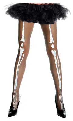 Produktbild von Skelett Strumpfhose Schwarz – Damen Kostüm Strumpfhose mit Knochen Print beidseitig – One Size – für Gothic Fans & Halloween Liebhaber – Fasching Karneval Outfit