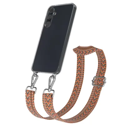 Produktbild von EAZY CASE Handykette - Verstellbarer Trageriemen kompatibel mit Samsung Galaxy A55, Handykordel mit transparenter Silikon-Hülle, Band in Orange