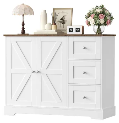 Immagine prodotto di Credenza - Mobile da cucina - 3 cassetti e 2 ante - 105x40x81 cm - Legno - Stile moderno bianco
