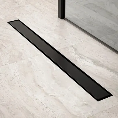 Produktbild von Duschrinne – 80 cm – Mattschwarz – Fliesenrost – Edelstahl – mit Flansch