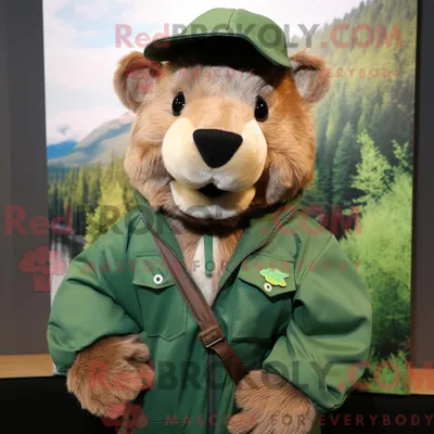 Productafbeelding van Mascot REDBROKOLY karakter van een groene bever gekleed met een parka en stropdassen