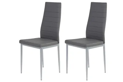 Produktbild von 2er Set Esszimmerstuhl Simone - Kunstleder Grau - Metallgestell alufarben - Belastbarkeit ca. 100kg